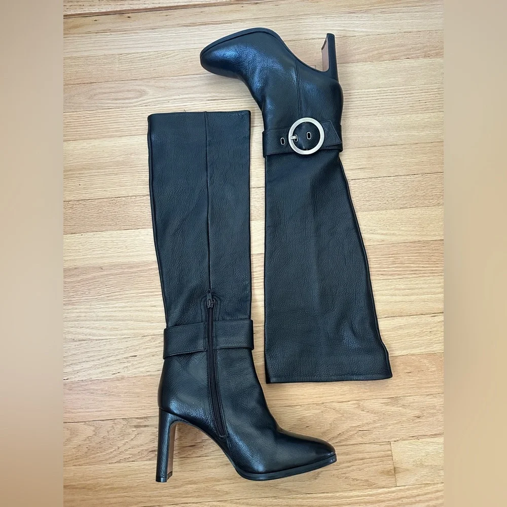 Napoleoni made in Italy Tall knee length black real leather boots boot size 37 7